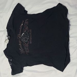 Harley-Davidson Women's tee Bedazzeled foil emblem XL Black